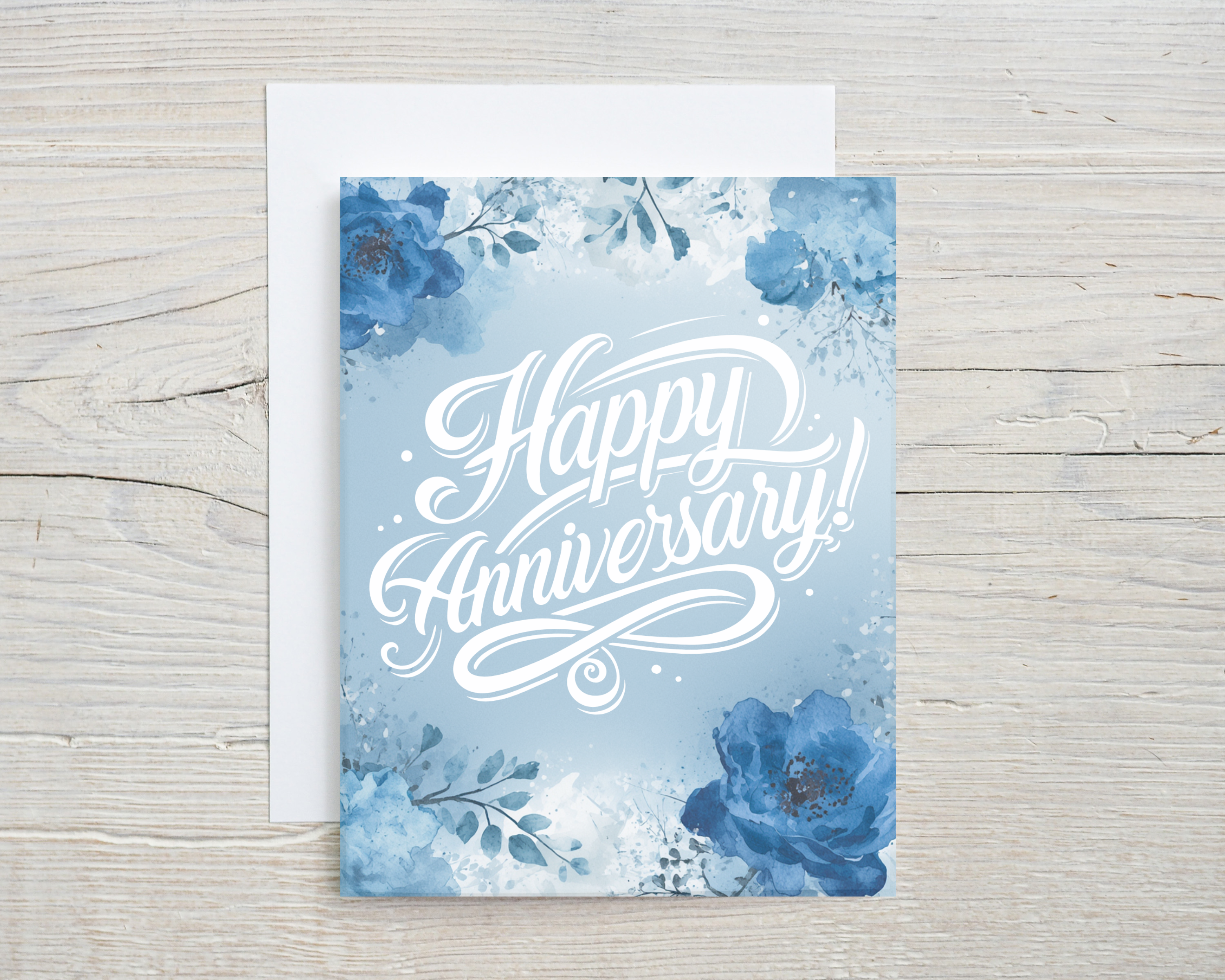 Anniversary Card - Blue Floral Happy Anniversary