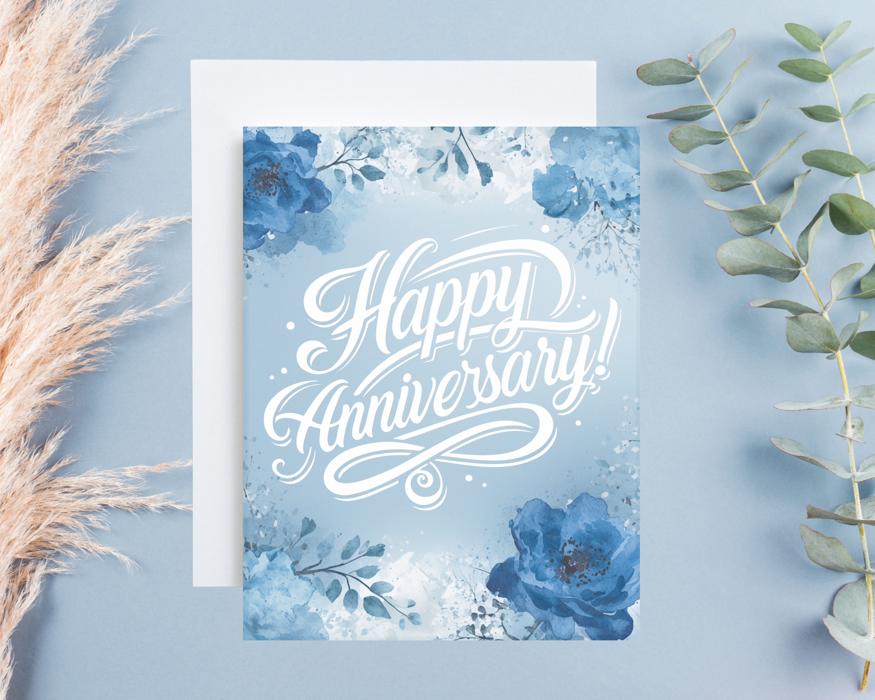 Anniversary Card - Blue Floral Happy Anniversary