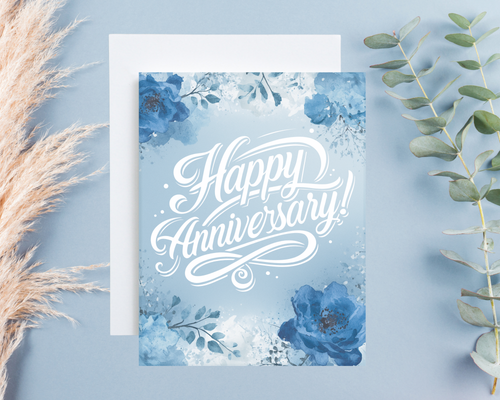Anniversary Card - Blue Floral Happy Anniversary